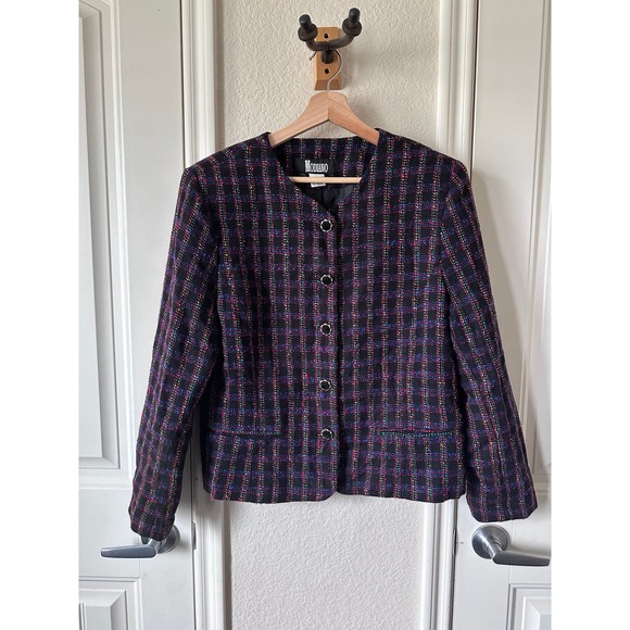 Vintage Modiano Wool Tweed Blazer w/ pockets Size 10 w/ Velvet & Brass Buttons - Picture 1 of 6